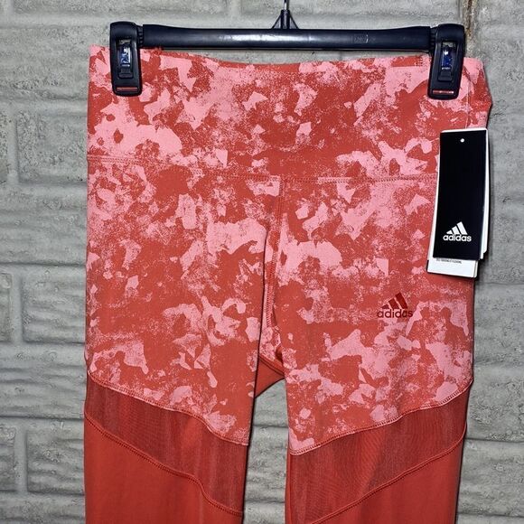 NWT MSRP $100 Adidas Climalite Ultimate Rise Printed Orange Tights Leggings - Picture 4 of 9